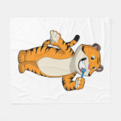 Tiger mit Zahnbürste Fleecedecke (Vorderseite (Horizontal))