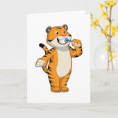 Tiger mit Zahnbürste Karte (Gelbe Blume)
