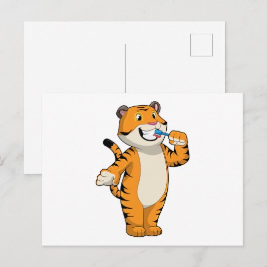 Tiger mit Zahnbürste Postkarte (Vorne/Hinten)