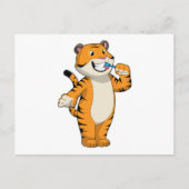 Tiger mit Zahnbürste Postkarte (Vorderseite)