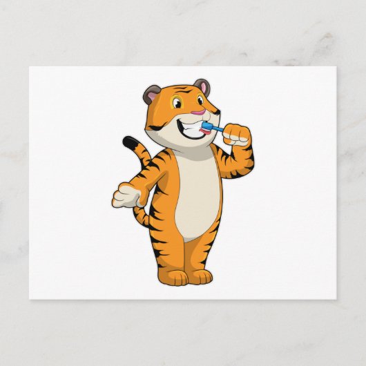 Tiger mit Zahnbürste Postkarte (Vorderseite)