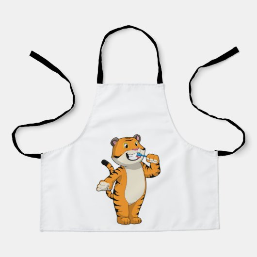 Tiger mit Zahnbürste Schürze (Vorderseite)