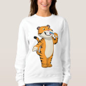 Tiger mit Zahnbürste Sweatshirt (Vorderseite)