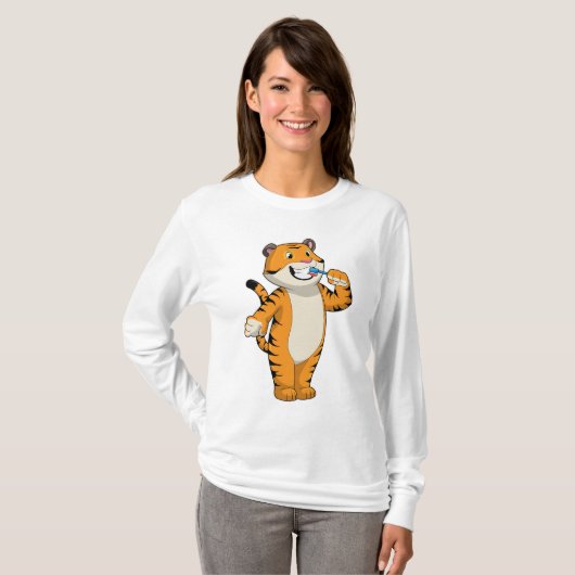 Tiger mit Zahnbürste T-Shirt (Vorne ganz)