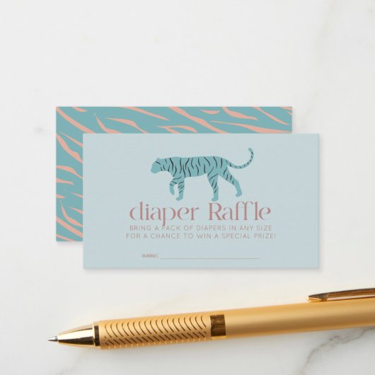 Tiger Modern Blue Baby Dusche Windeln Raffle Ticke Begleitkarte (Vorderseite/Rückseite Beispiel)