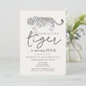 Tiger Modern Cream Kindergeburtstag Einladung (Stehend Vorderseite)