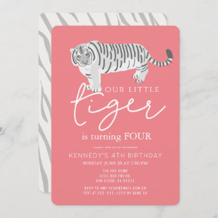 Tiger Modern Pink Kindergeburtstag Einladung
