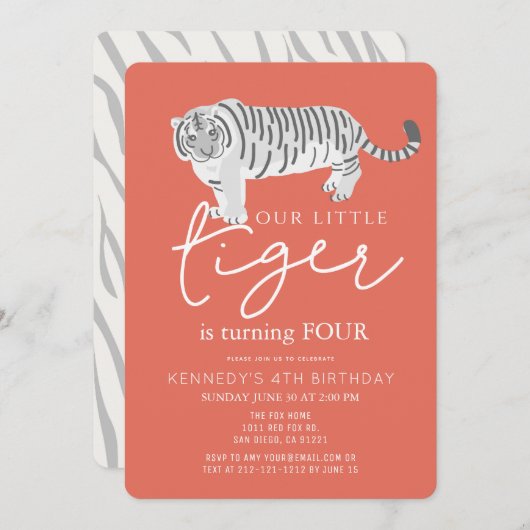 Tiger Modern Red Kindergeburtstag Einladung (Vorne/Hinten)
