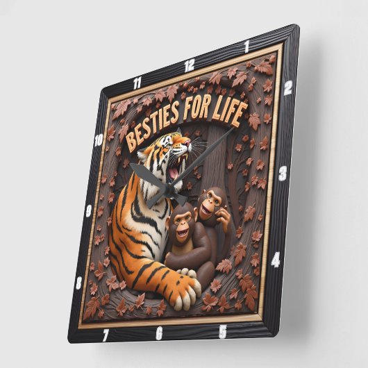 Tiger Monkey Close Friends Quadratische Wanduhr (Winkel)