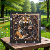 Tiger Monkey Close Up Portrait Quadratische Wanduhr