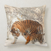 Tiger Mother and Cub Throw Pillow 20" x 20"