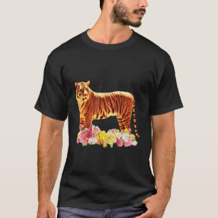 Tiger-Motiv Raubtier Katze Blumen Tierdruck Tiger T-Shirt
