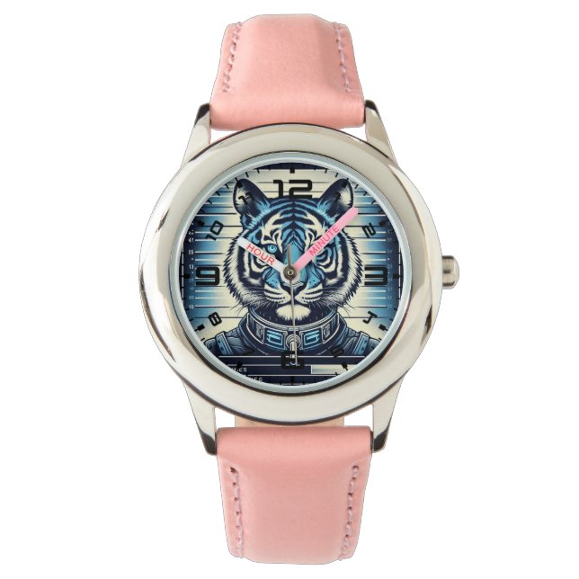 Tiger Mugshot Pink Watch Armbanduhr (Vorderseite)