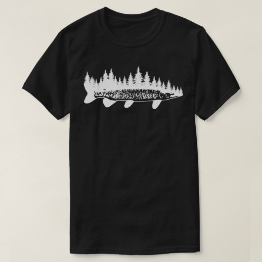 Tiger Musky Pine Forest Treeline Außenfischerei T-Shirt (Design vorne)