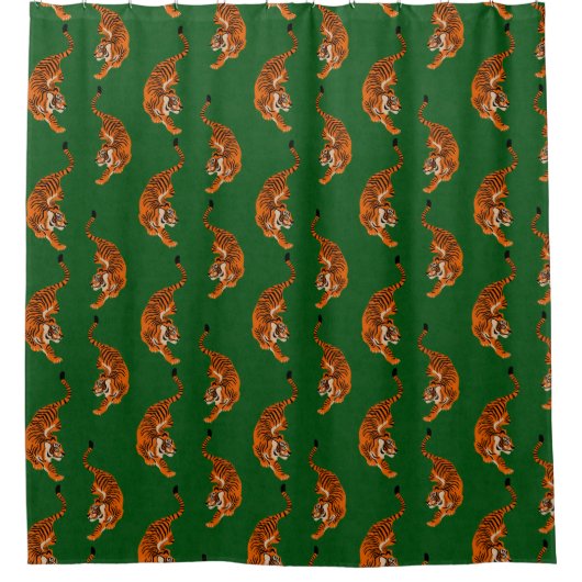 Tiger Muster mit grünem Hintergrund Duschvorhang (Vorderseite)
