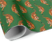 Tiger Muster mit grünem Hintergrund Geschenkpapier (Rolleneckpunkt)