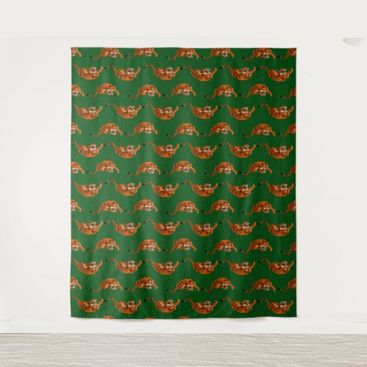 Tiger Muster mit grünem Hintergrund Wandteppich (Vorderseite)