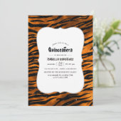 Tiger-Muster Quinceanera, schwarz und Kupfer Einladung (Stehend Vorderseite)