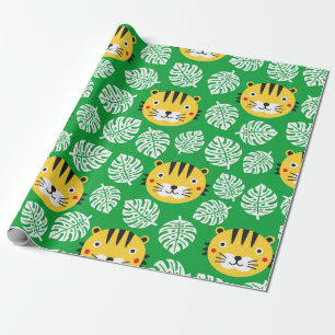 Tiger nahtlose Muster mit tropischen Blätter. Kid Geschenkpapier