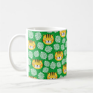 Tiger nahtlose Muster mit tropischen Blätter. Kid Kaffeetasse