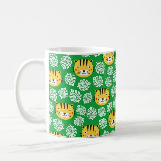 Tiger nahtlose Muster mit tropischen Blätter. Kid Kaffeetasse (Links)