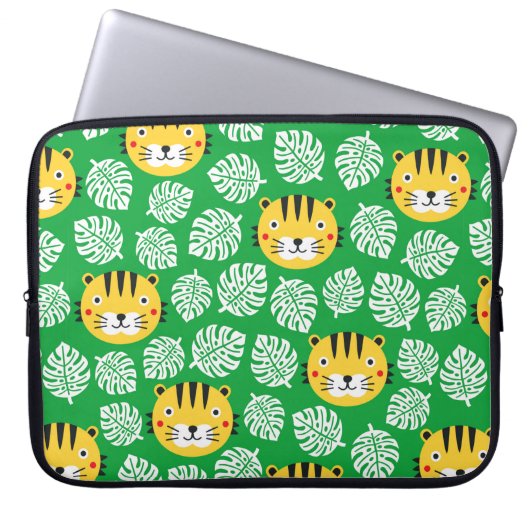 Tiger nahtlose Muster mit tropischen Blätter. Kid Laptopschutzhülle (Vorderseite)
