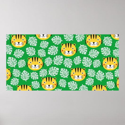 Tiger nahtlose Muster mit tropischen Blätter. Kid Poster (Vorne)