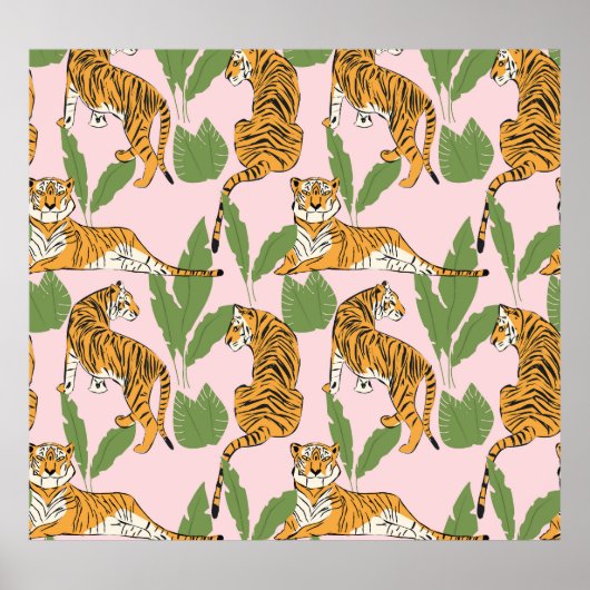 Tiger Nahtloses Muster: Exotischer Vintager Stil Poster (Vorne)