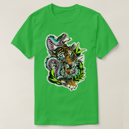 Tiger Neo Traditionelles Tattoo T-Shirt (Design vorne)
