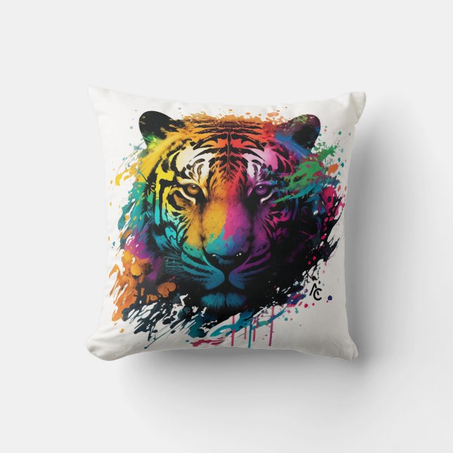 Tiger Neon Ink Splash Kissen (Vorderseite)
