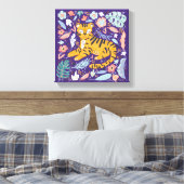 Tiger Niedlich Floral Leinwanddruck (Insitu (Schlafzimmer))