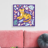 Tiger Niedlich Floral Leinwanddruck (Insitu (Wohnzimmer))