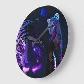 Tiger Night Große Wanduhr (Winkel)