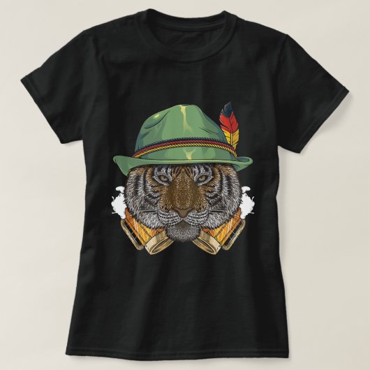 Tiger Oktoberfest Deutsches Bier Fest Tierfest T-Shirt (Design vorne)