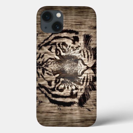 Tiger on Wood Grain 2 Case-Mate iPhone Hülle (Rückseite)