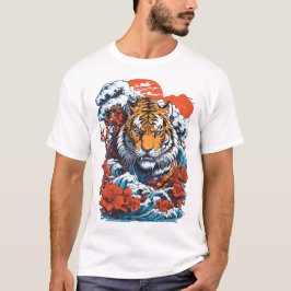Tiger Ozean 1 Japanischer Stil Weiß T-Shirt
