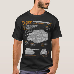 Tiger Panzer PzKpfw VI Weltkrieg 2 Blueprint  T-Shirt