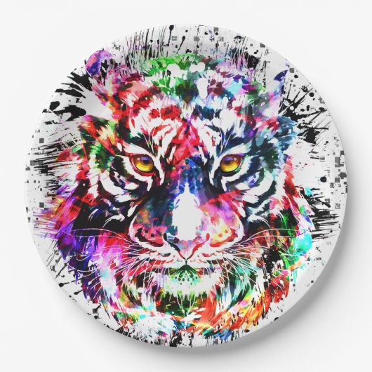 Tiger Paper Plate - Farbenfrohe Zeichnend Abstrakt Pappteller (Vorderseite)
