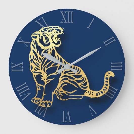 Tiger Papercut Chinesisch Neujahr Zodiac Roman WC Große Wanduhr (Vorderseite)
