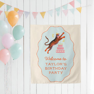 Tiger Party Tiere Kindergeburtstag Willkommen Wandteppich