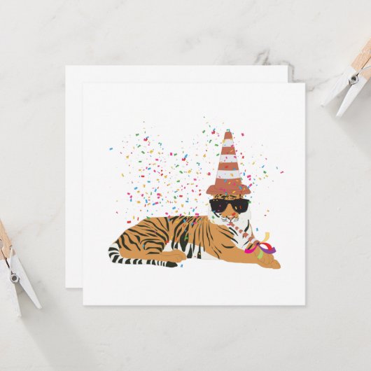 Tiger Partying - Tiere mit Party Karte (Vorderseite/Rückseite Beispiel)