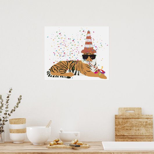 Tiger Partying - Tiere mit Party Poster (Küche)