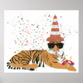 Tiger Partying - Tiere mit Party Poster (Vorne)