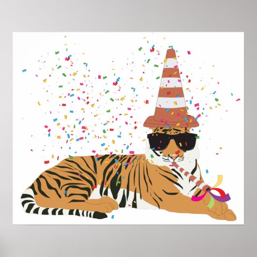 Tiger Partying - Tiere mit Party Poster (Vorne)