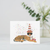 Tiger Partying - Tiere mit Party Postkarte (Stehend Vorderseite)