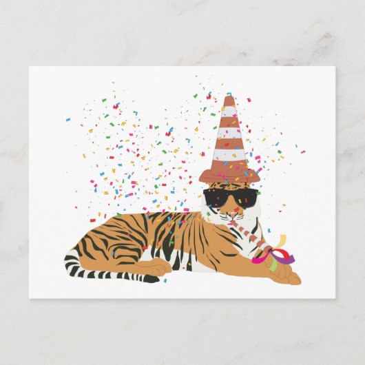 Tiger Partying - Tiere mit Party Postkarte (Vorderseite)