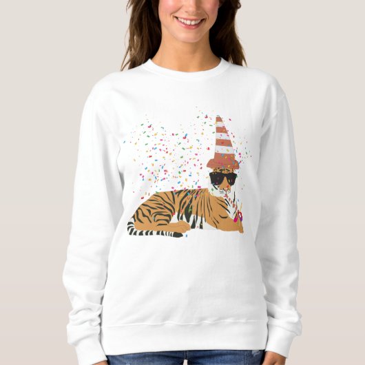 Tiger Partying - Tiere mit Party Sweatshirt (Vorderseite)
