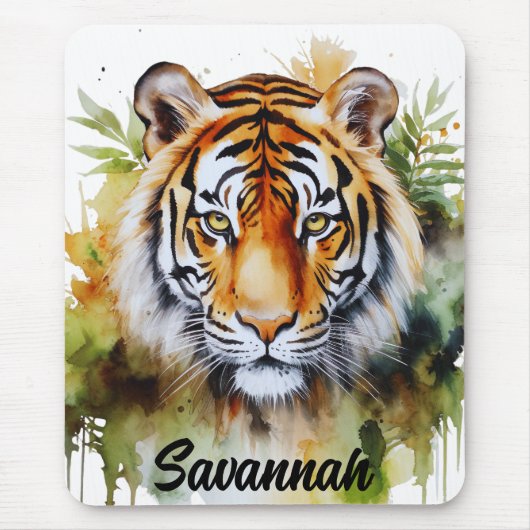 Tiger Pastel Blume Safari Watercolor Savannah Mousepad (Vorne)