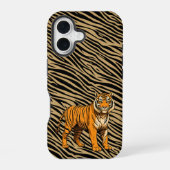 Tiger Pattern in Light Brown with Tiger iPhone 16 Hülle (Rückseite)