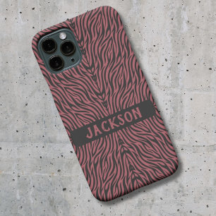 Tiger Pattern in Red and Gray with Name iPhone 16 Hülle